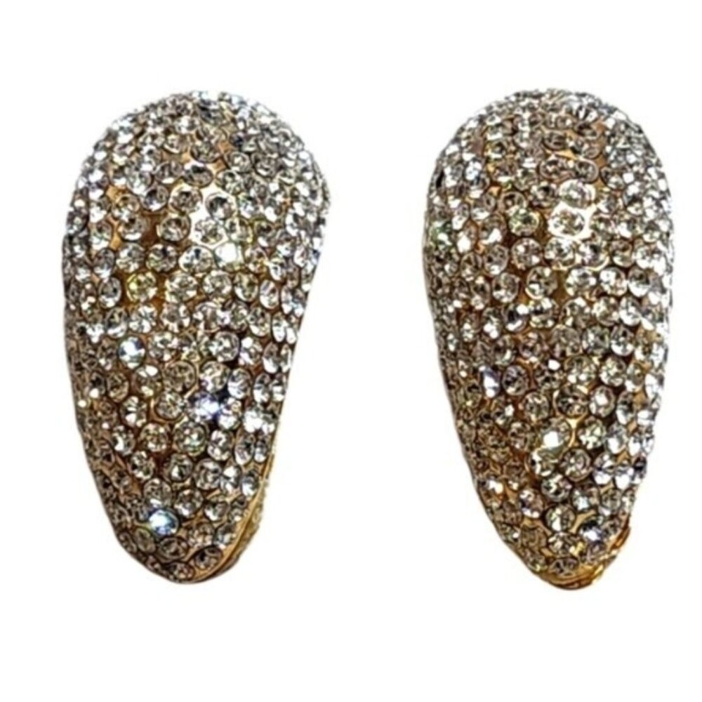 Rare Vintage JARIN 1980s Runway Clip-On Earrings – Gold Tone Rhinestones, Signed